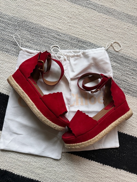 Chloe Shoes - Chloe Lauren Leather Espadrille Platform Scallop Edge Sandals